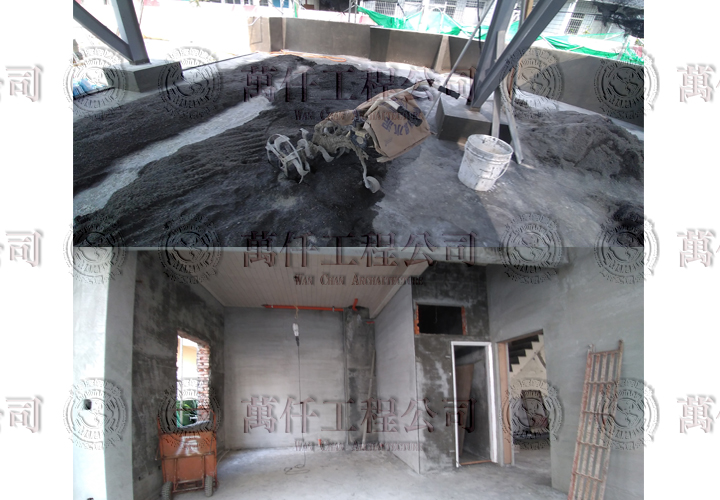 20/50土水進行中/頂樓鐵作施做”加固”完成。說到加固就不得不抱怨一下~原本屋主請親戚做的鐵作，居然沒把頂樓鐵作H型鋼固定好，結果一支手就可以搖晃，屋主及其他工班都指證歷歷下，居然”放管”不做走人....@@”(而且鐵作親戚早已跟屋主請款了)。在這真要抱怨一下~ 因為後續問題丟給屋主與萬仟解決。